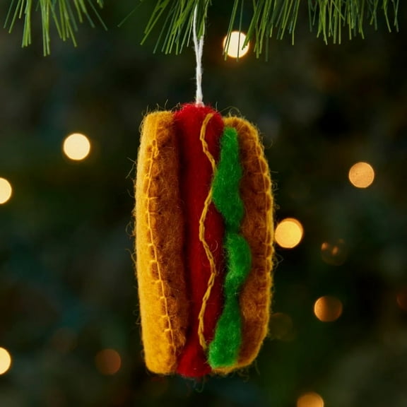 Nepal Hand Pressed Sheep Wool NYC Hot Dog Ornament
