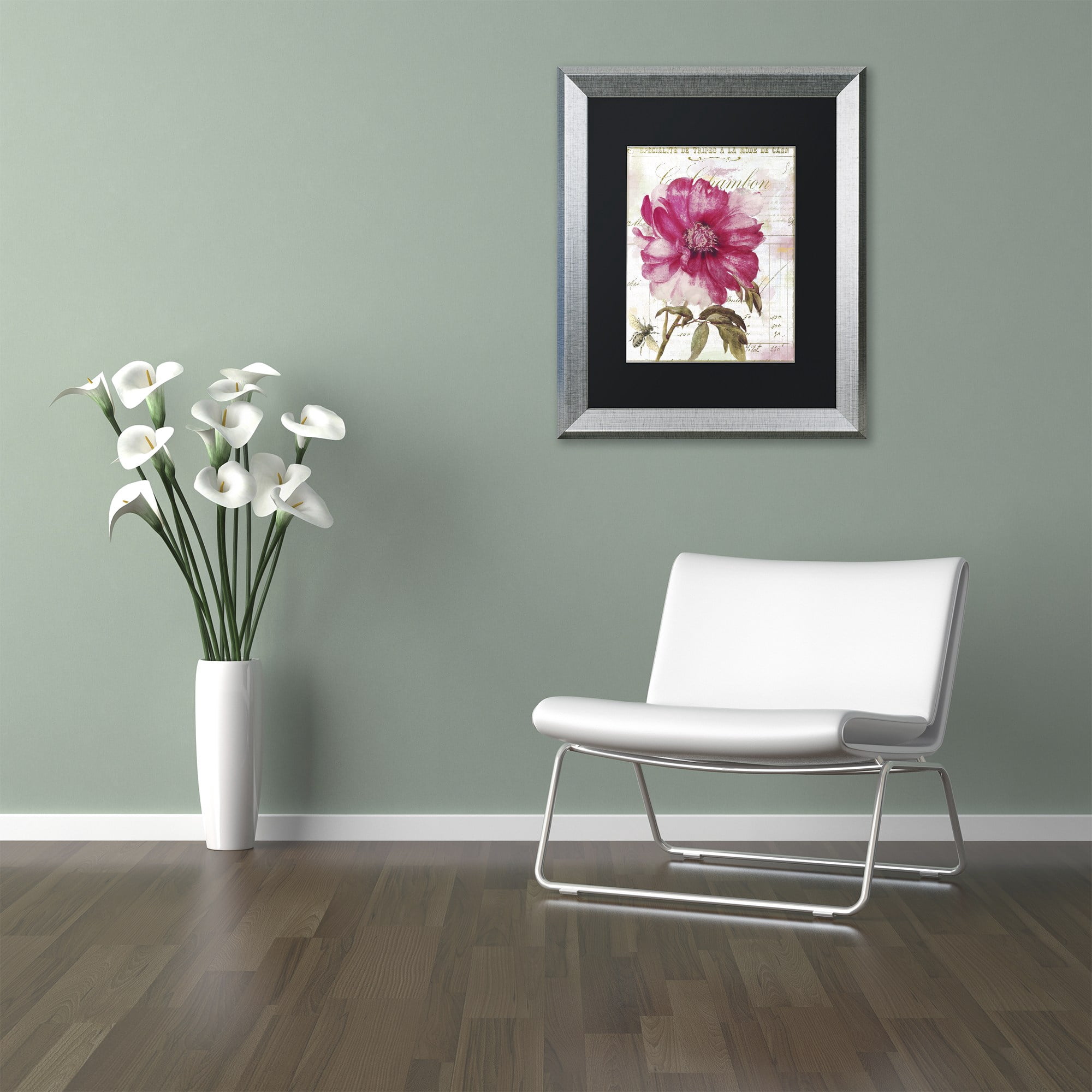 Trademark Fine Art "Lepink With Bee" Canvas Art by Color Bakery, Black Matte, Silver Frame