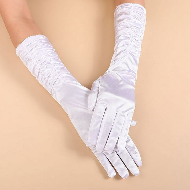 Zhuge Guantes de noche largos de satén para mujer, mangas retro para novia, boda, fiesta de ópera, color blanco