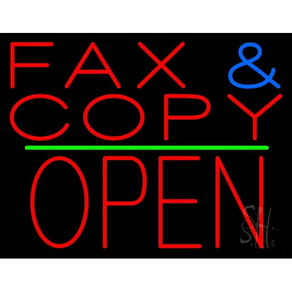 Fax And Copy Open 2 LED Neon Sign 15 x 19 - inches, Clear Edge Cut Acrylic Backing, with Dimmer - Bright and Premium built indoor LED Neon Sign for Computer & Electronics store decor.