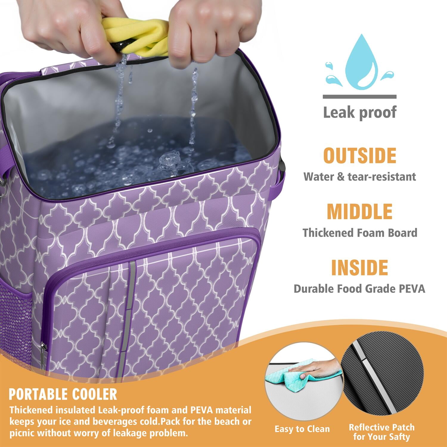 Travel Cooler Bag - Boho Bohemia Pioneer Flower Geometric Line Art Camping Beer Cooler Backpack with Bottle Opener- Waterproof Insulated Picnic Backpacks - Cooler Bag for Beach