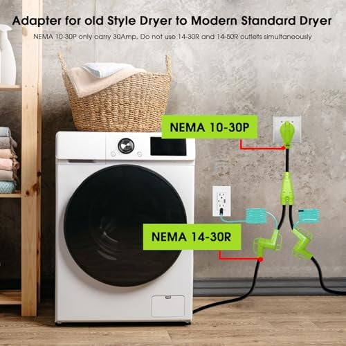 30 Amp 240V Y Splitter for Dryer and EV Charger, 3 Prong NEMA 10-30P to 14-30R/14-50R Dryer Adapter, Adapter for 14-50P EV Charging and Modern Standard Dryers,STW 3/10 AWG, 2.5FT
