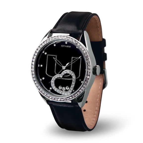 Miami NCAA Hurricanes Ladies / Women's Watch With Team Logo Inlay & Floating Crystal Heart
