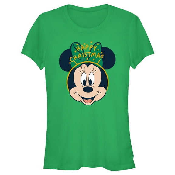 Junior's Minnie Mouse Happy Christmas Headband Graphic Tee Kelly Green Large
