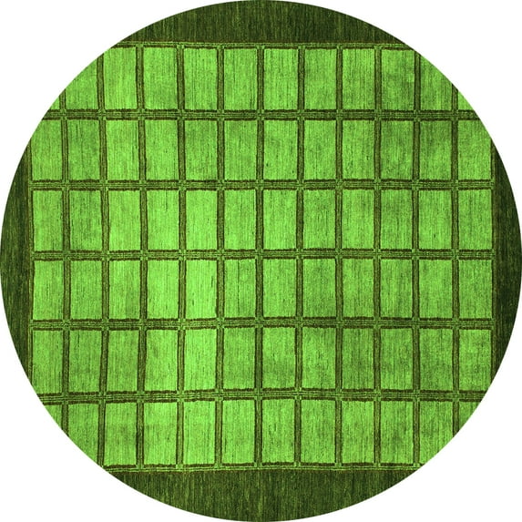 Ahgly Company Indoor Round Checkered Green Modern Area Rugs, 3' Round