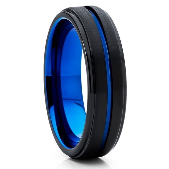 Blue Tungsten Wedding Ring,Black Tungsten Ring,Black Wedding Ring,Tungsten Carbide Ring,Black Ring