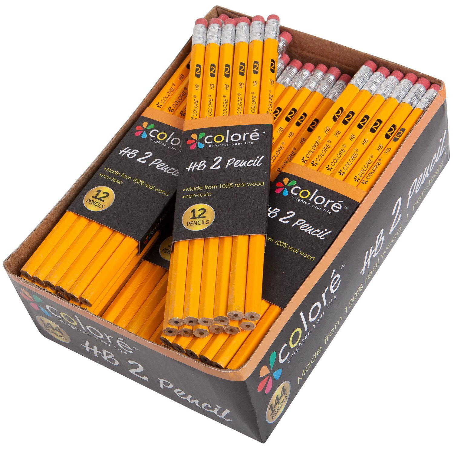 By Essential Arts Eco Friendly Responsibly Sourced Wood Office and DIY Class Pack of 144 HB Wooden C2 Hexagonal Drawing and Sketching Pencils with Eraser for School Classroom