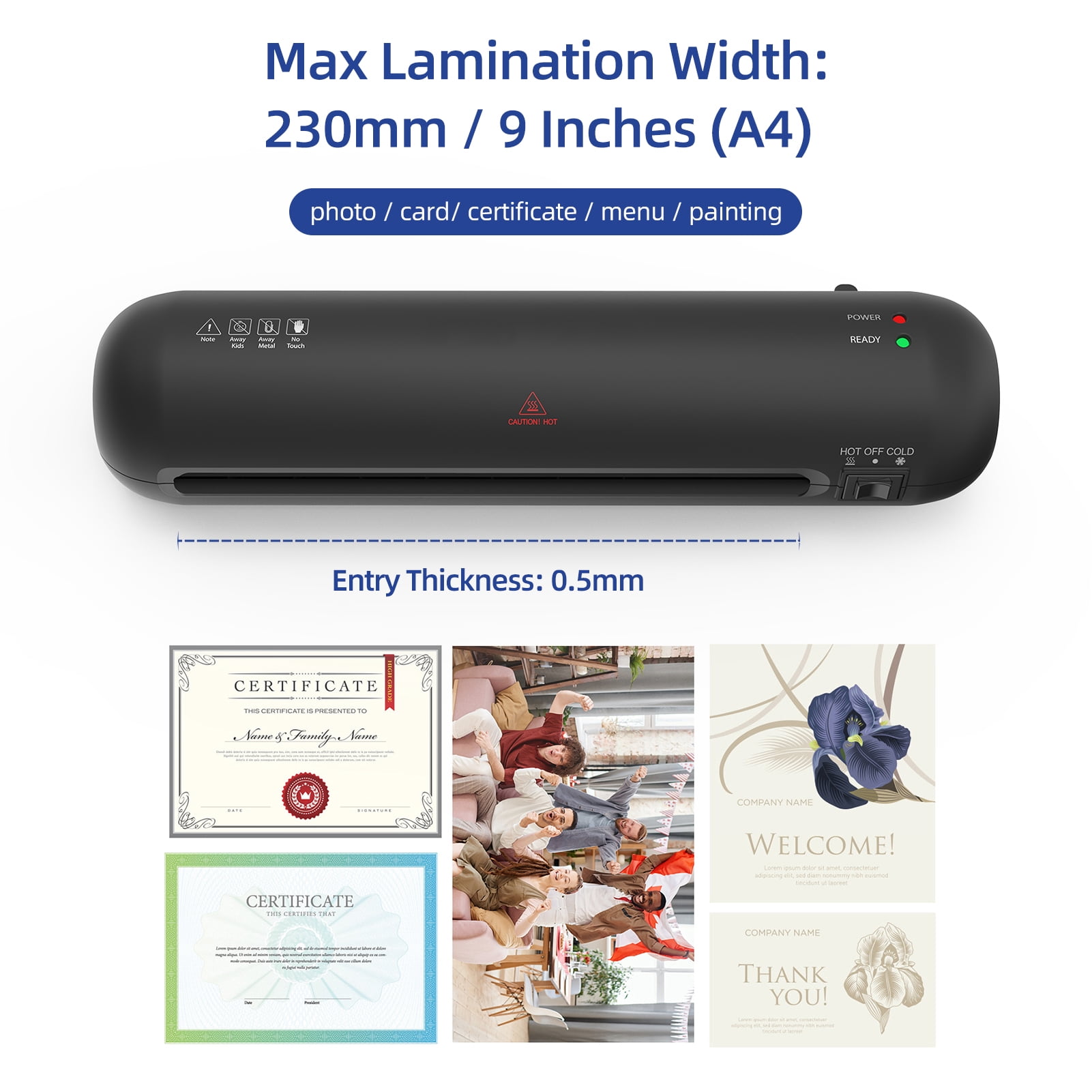 Dcenta A4 Laminator Machine, 9 Inch Cold Thermal Laminator, 6 in 1 Personal Laminating Machine with 12 Laminating Pouches for Home Office School