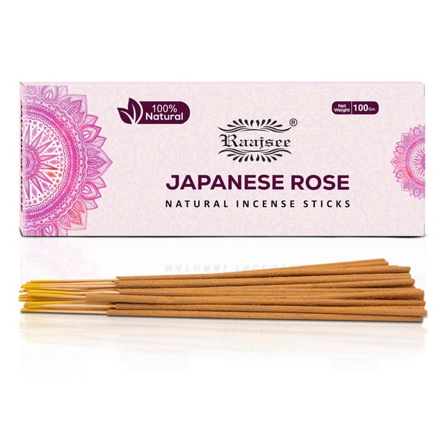 Varitas de incienso Raajsee Japanese Rose, paquete de 100 g, 100% orgánicas