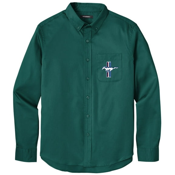 Men's FORD MUSTANG LEGEND LIVES GT CREST Twill Shirt with Pocket, Extra-Small Marine Green