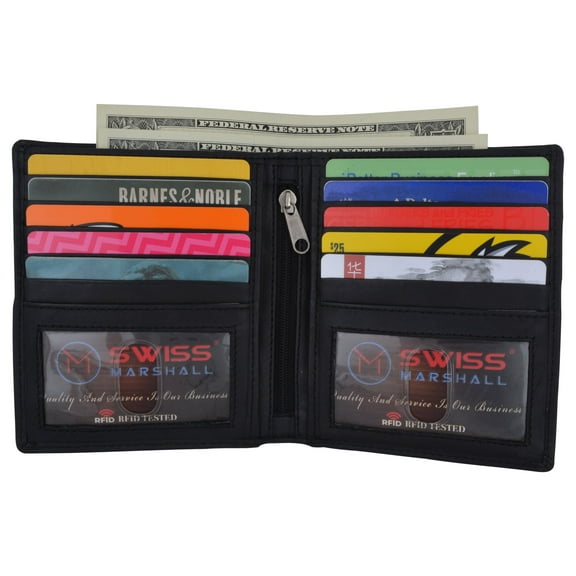 RFID Hipster Bifold Credit Card 2 ID Windows Mens Cow Napa Leather Wallet