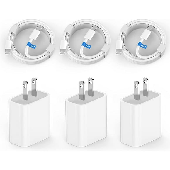 3Pack iPhone Fast Charger, 20W PD USB C Wall Charger with 3FT 6FT 10 FT USB C to Lightning Cable Fast Charging Adapter Compatible with iPhone 14/14