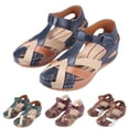 thumbnail image 2 of Bibifish Womens Wedge Ankle Strap Sandals Two Tone Closed Toe Side Cutout Adjustable Strap Open Side Summer Outdoor Casual Ladies Sandals, 2 of 8