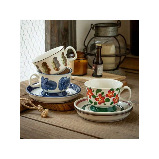 200ml Finnish-Style Hand-Painted Floral Ceramic Coffee Cup And Saucer With Vintage Office/Home Afternoon Tea Set, Gift For Birthday, Valentine's Day,