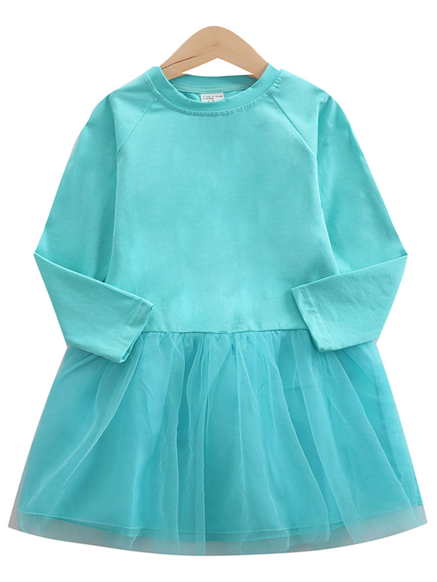 Niuer Girls Dresses Solid Color Party Dress Long Sleeve Sweet Crew Neck