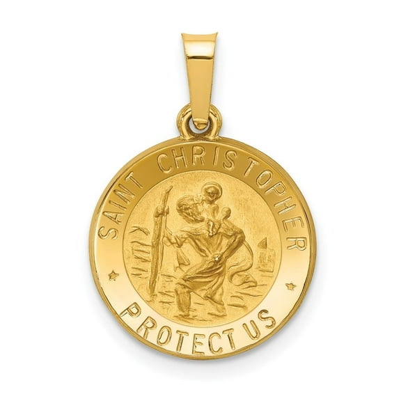 Auriga Fine Jewelry 14K Yellow Gold Polished and Satin St. Christopher Medal Pendant for Women (L-21.2mm, W-15mm)