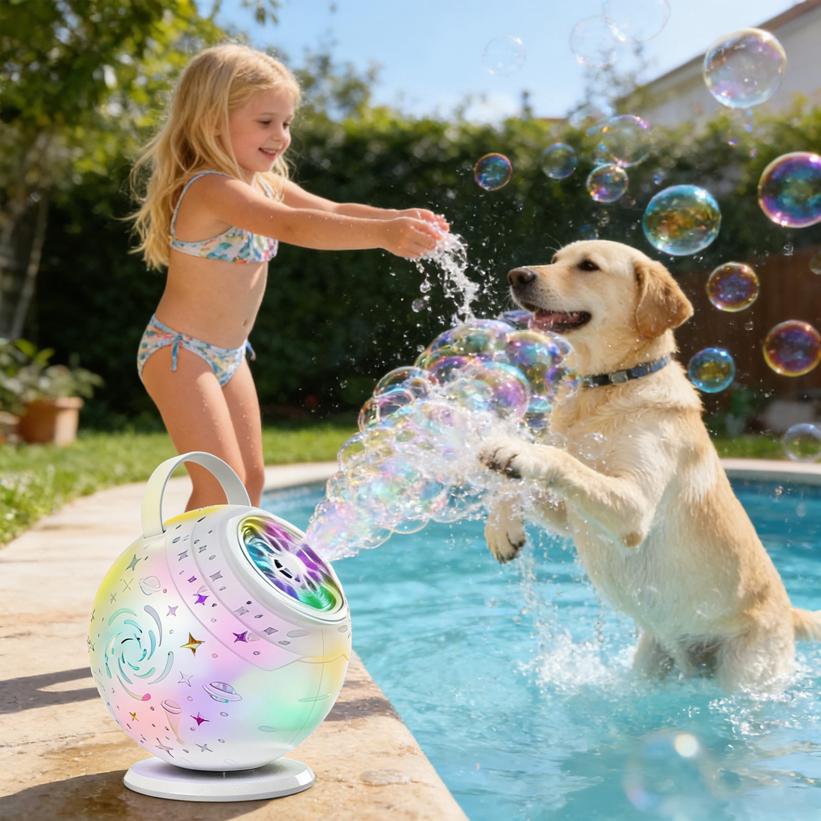 Rechargeable Bubble Machine - 2-in-1 Galaxy Projector Bubbles Maker Toys for Kids, Bubbles for Wedding Parties,Remote Control Easter Birthday and Xmas Gift for Boys Girls