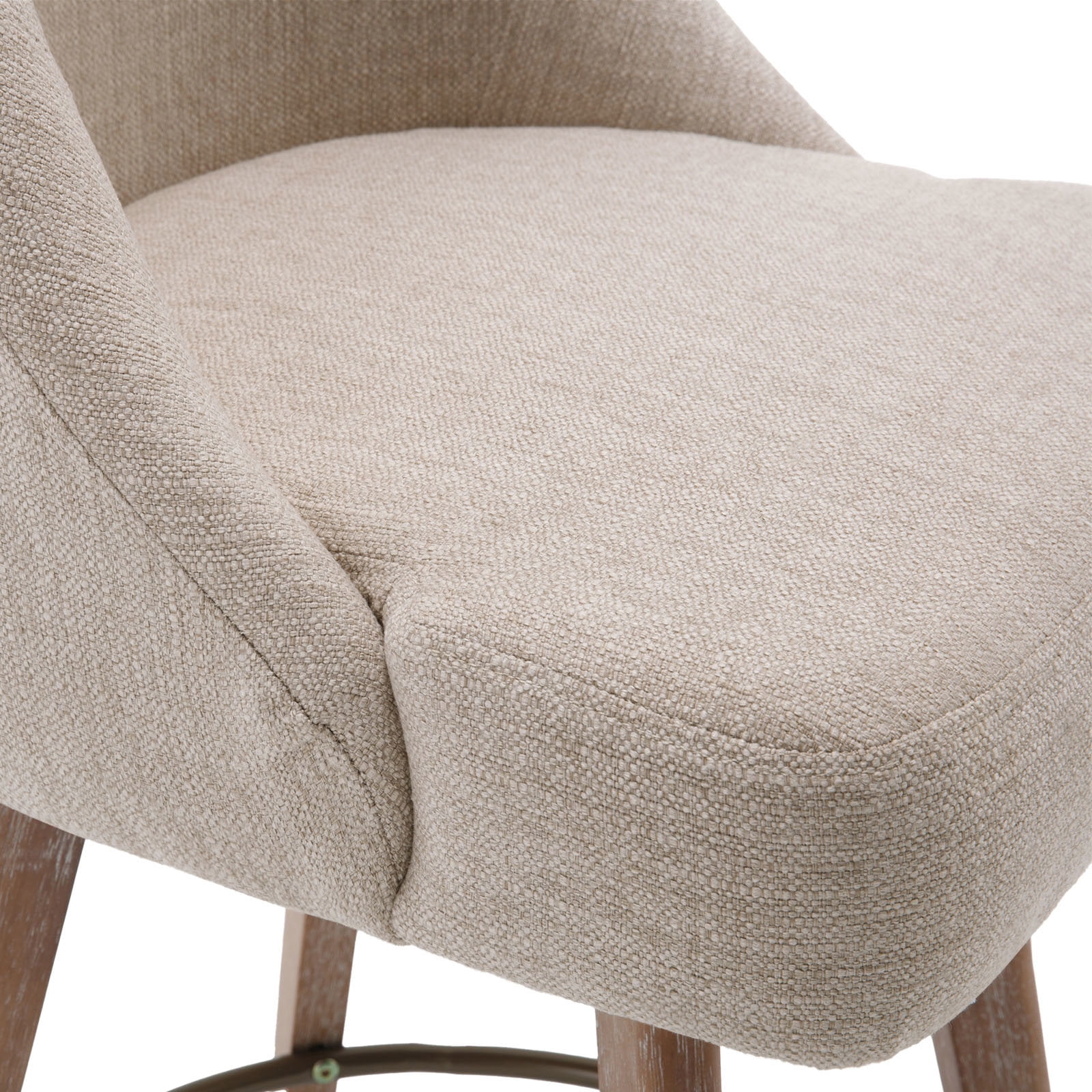 WOOW DEPOT 26" Swivel Bar Stools Large Seat Set of 2, Upholstered Linen Fabric w/ Mid-Back Wood Legs, Modern Armless Island Counter Barstools Kitchen Pub Chair, Sand