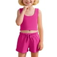 thumbnail image 3 of MEZZALL Girls Summer Outfits 2PCS Sets Toddler Baby Casual Sports Tank Tops Elastic Waist Solid Color Shorts Playwear Beach School Yoga Party Outfits For Dailywear Cozy / 5-6 Years, 3 of 8