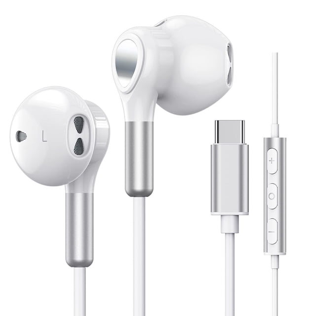 Audífonos USB Tipo C In-Ear con Micrófono y Control Volumen Chip HiRes 32-bit Carcasa TPE para Samsung Galaxy iPad Pro Pixel