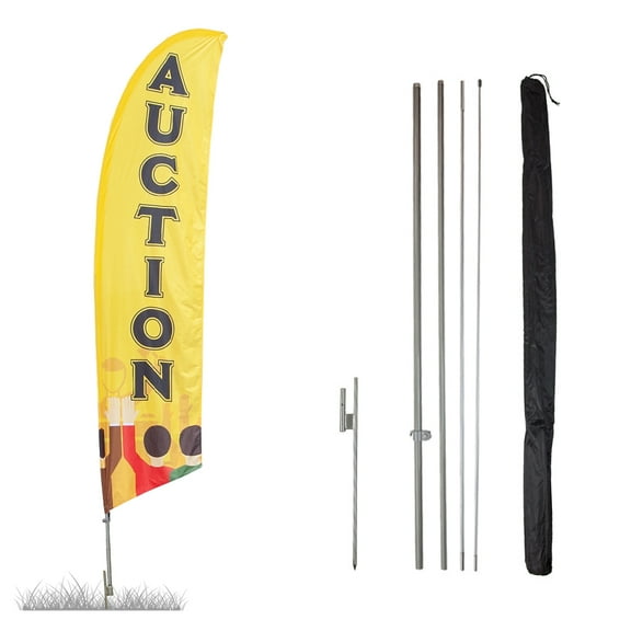 Vispronet - Auction Feather Flag Kit - 13.5ft Swooper Flag with Pole Set and Ground Spike - Printed in The USA