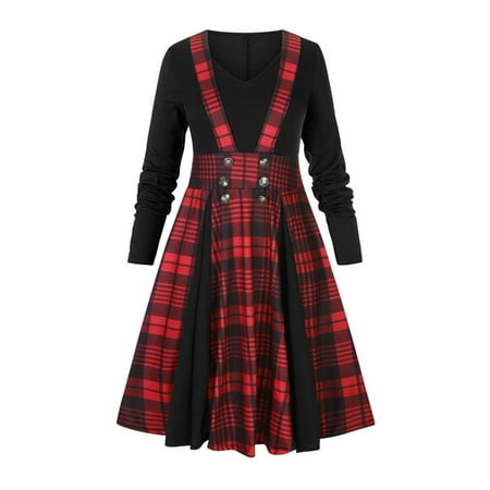 

Formal Dresses for Women White Dress Women Plaid Print Stitching Dress for Women Casual Dresses V-neck Gothic Retro Dark Midi Dress Clearance 2022 Dress Pants Women Long Dresses for Women Red M