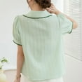 thumbnail image 2 of Fashion Olyvenn Puff Short Sleeve Cotton Linen Blouse for Women's Collared Summer Fashion Casual Work Button Down Shirt Tops Green S, 2 of 9