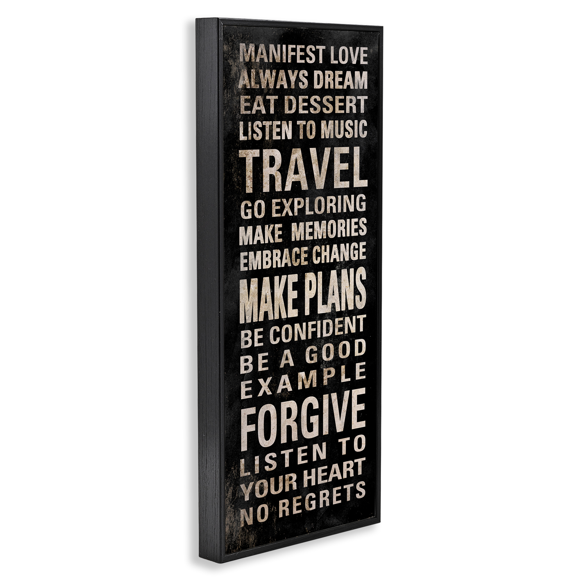 Stupell Industries Manifest Love Phrases Typography Painting Black Framed Art Print Wall Art, 13 x 30