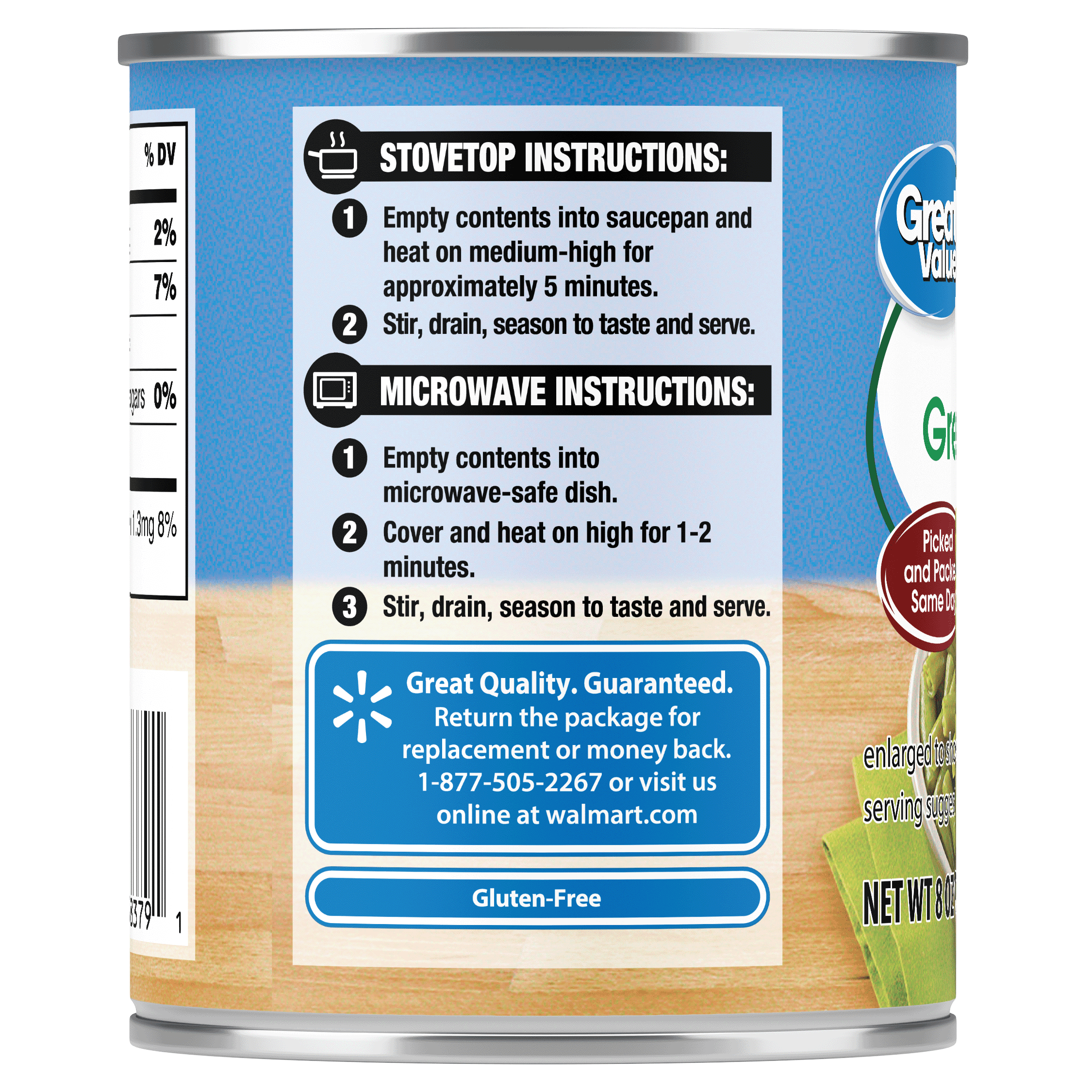 (12 pack) Great Value Cut Green Beans, 8 oz