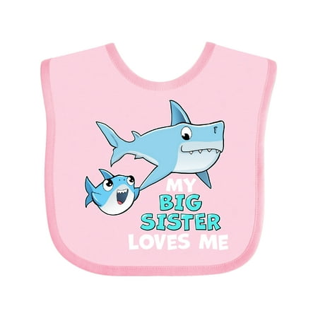 

Inktastic My Big Sister Loves Me with Cute Sharks Gift Baby Boy or Baby Girl Bib
