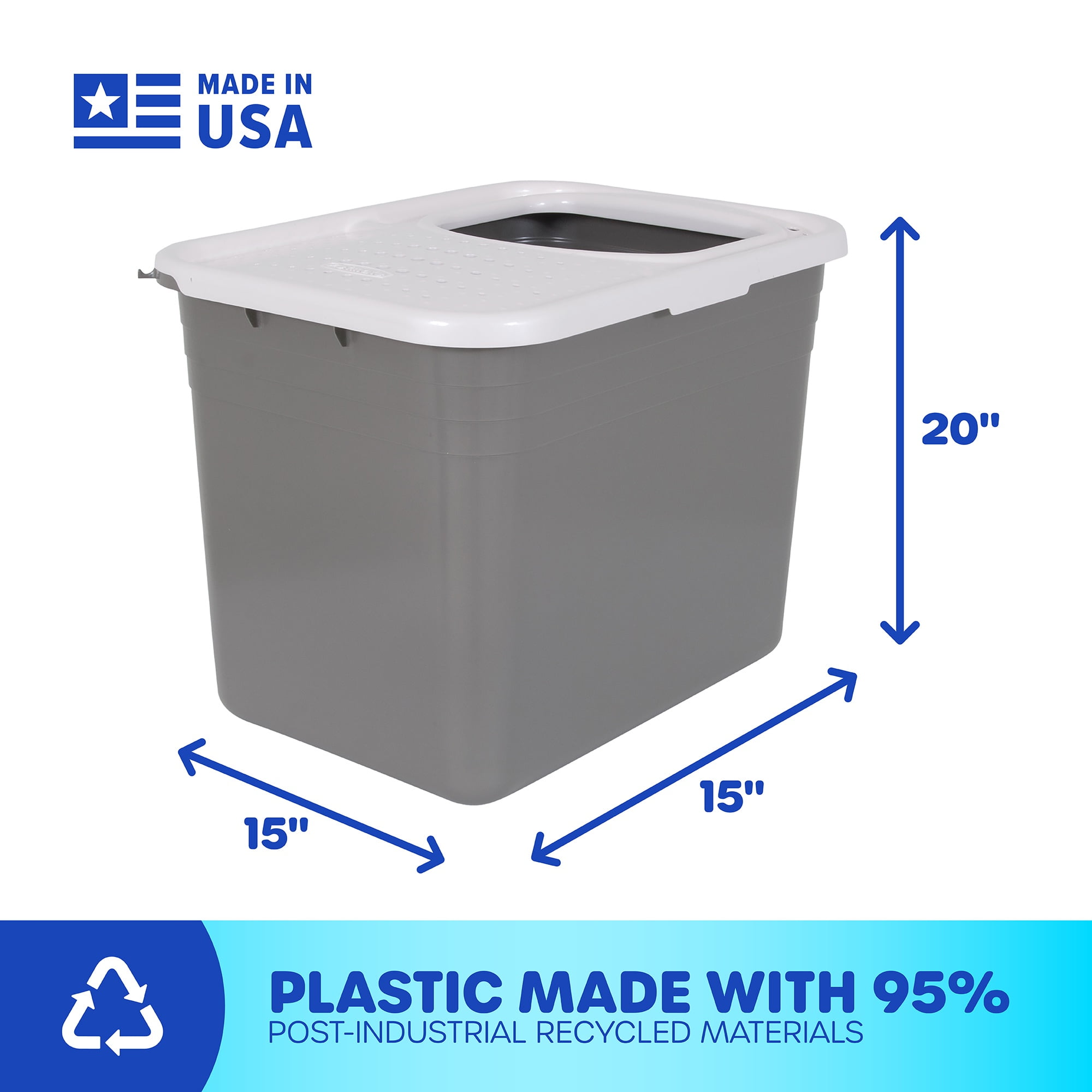 Petmate Open Top Cat Litter Box Top Entry Plastic Cat Litter Pan, Silver, 20" x 15" x 15"