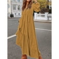 thumbnail image 6 of Women'S Boho Cotton Maxi Dress V-Neck Long Sleeve Flowy Beach Dress with Pockets and Buttons Yellow-Brown S, 6 of 9