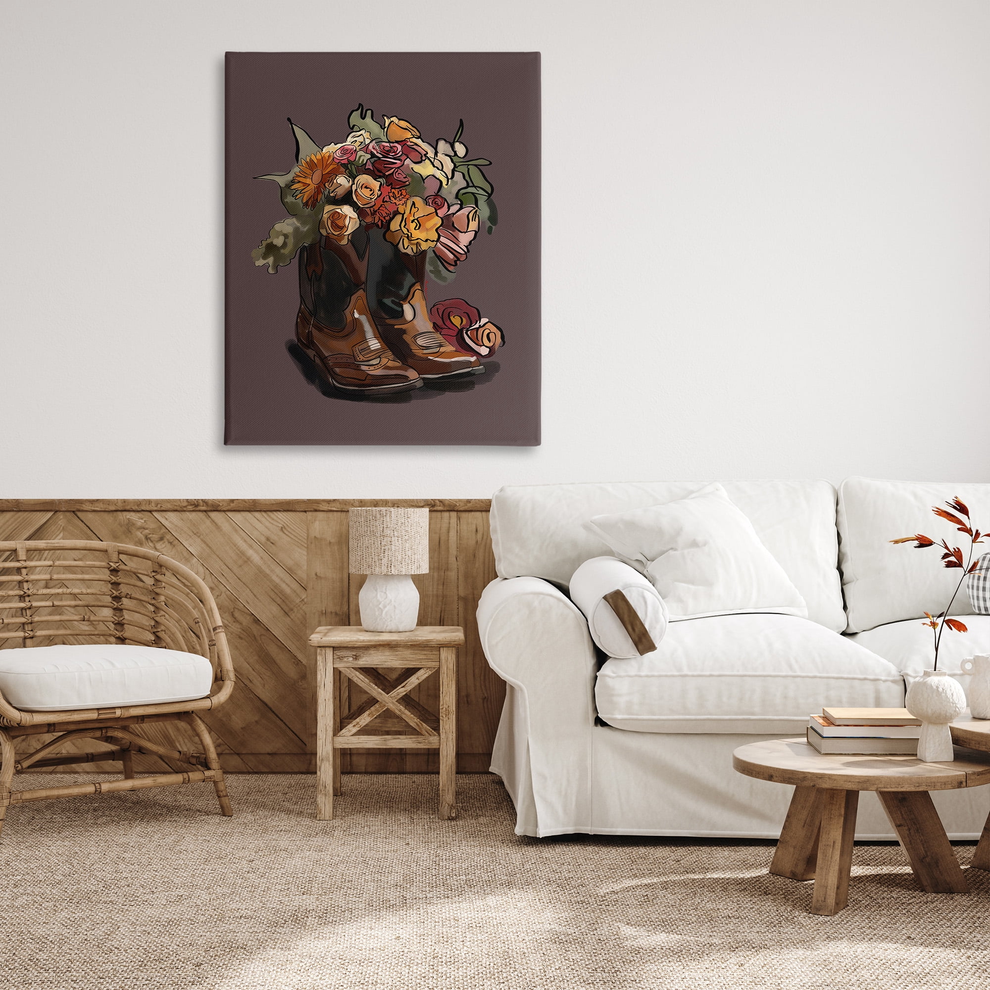 Stupell Industries Modern Floral Boot Bouquet Botanical & Floral Painting Gallery Wrapped Canvas Art Print Wall Art, 36 x 48
