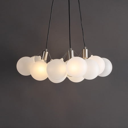 JONATHAN Y Aubrey 24" 3-Light Mid-Century Glam Frosted Glass Orb LED Chandelier, White/Brushed Nickel, JYL1329A