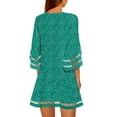 thumbnail image 4 of Women's Casual Bell Sleeve Mesh Hem Loose Flowy Dress Peacock Green Size 2XL, 4 of 4
