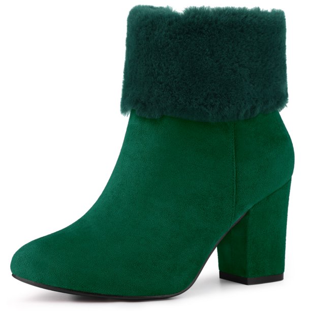 Botines de Nieve Allegra K Talón de bloque punta Redonda piel Sintética para Mujeres Verde 36