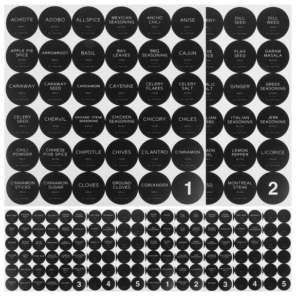 WHAMVOX 10 Sheets Black Round Sticker Labels for Household Spice Bottle Classification
