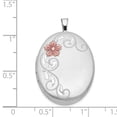 thumbnail image 4 of Lockets Sterling Silver Rhod-plated 26mm Satin Enameled Flower Scroll Oval Locket, 4 of 5