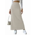 thumbnail image 3 of Female'S Solid High Waist Split Side Skirt Casual Knitted Maxi Skirts Comfy Bodycon Dress Apricot XS, 3 of 9