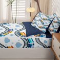 thumbnail image 5 of Manfei Toy Train Zipper Twin Comforter Sets with Fitted Sheet and 2 Pillowcases,Blue Railroads Tracks Zipper Bedding Set,Navy Blue Reversible,4pcs, 5 of 8