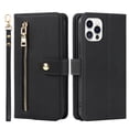 thumbnail image 5 of ELEHOLD Luxury Wallet Case for iPhone 12 Pro Max (6.7") Card Slots Zipper Purse Stand Function with Crossbody Strap Wrist Strap PU Leather Shockproof Case for iPhone 12 Pro Max,Black, 5 of 7