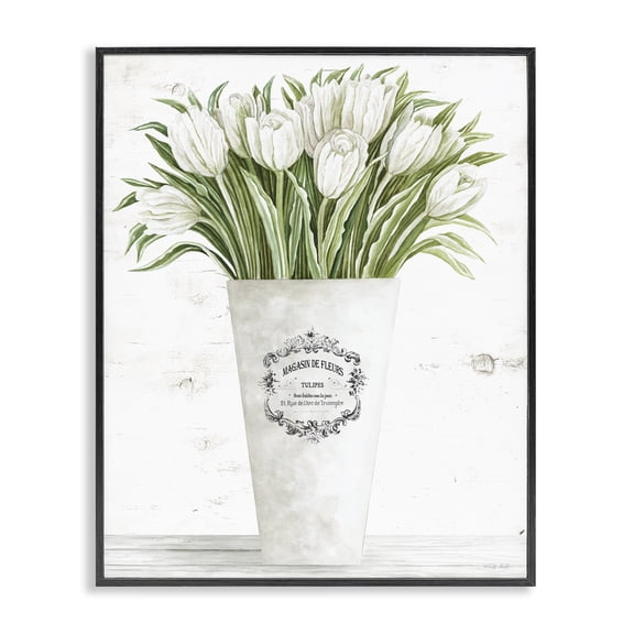 Stupell Industries Farmhouse Tulip Bouquet in Parisian Vase Black Framed Giclee Art, 11 x 14, by Cindy Jacobs