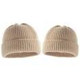 thumbnail image 1 of 2Pcs/Set Solid Color Warm Ribbed Parent-Child Beanie Hats Family Matching Knitted Bicycle Caps for Outdoor, 1 of 10