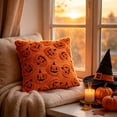 thumbnail image 4 of 3D Flocked Pumpkin Lantern Throw Pillow Cover, Orange Textured Pumpkin Face Square Decorative Cushion Case, Cozy Farmhouse Fall Halloween Sofa Accent Pillowcase, 4 of 7
