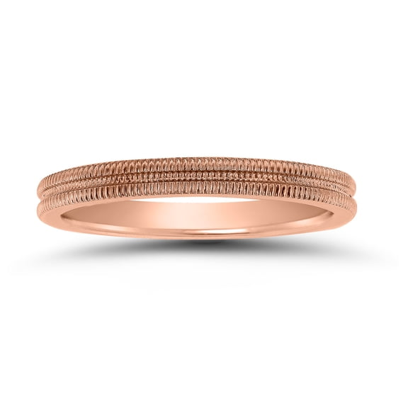 SZUL Women's 2MM Ridged Wedding Band in 14K Rose Gold