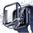 thumbnail image 1 of [2 PACK] for Apple Watch Screen Protector Case,Waterproof PC Full Cover Built-in Tempered Glass Film,iWatch Bumper for Apple Watch Series 7 (Blue+Blue, 44mm), 1 of 5