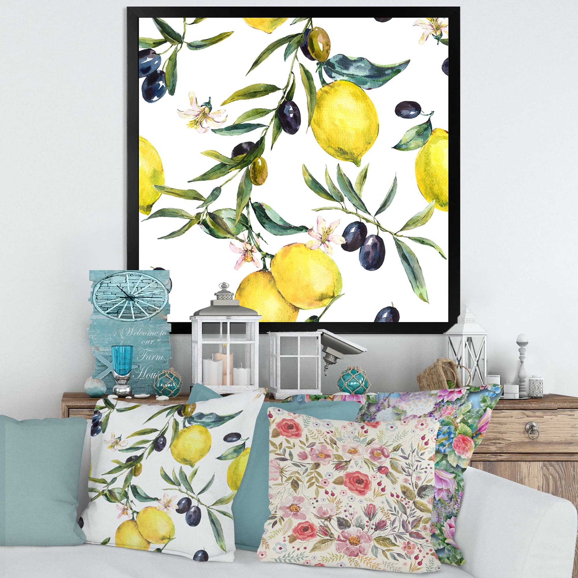Designart 'Olive and Lemon Branches II' Tropical Framed Art Print