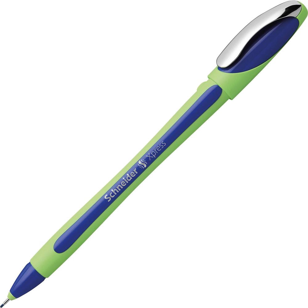 Rediform Schneider Xpress Premium Fineliner Pens, Fine Point, 0.8 mm, Blue/Green Barrel, Blue Ink, Pack Of 10 Pens