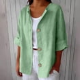 thumbnail image 2 of Outfmvch Women Linen Sets 2 Piece Outfits 3/4 Sleeve Tops Cotton Linen Tunic Tops Boho Summer Graphic Tees V Neck Button Tunic Tshirt Loose Vintage Shirts Short Sleeve Gauze Tops Green L, 2 of 9