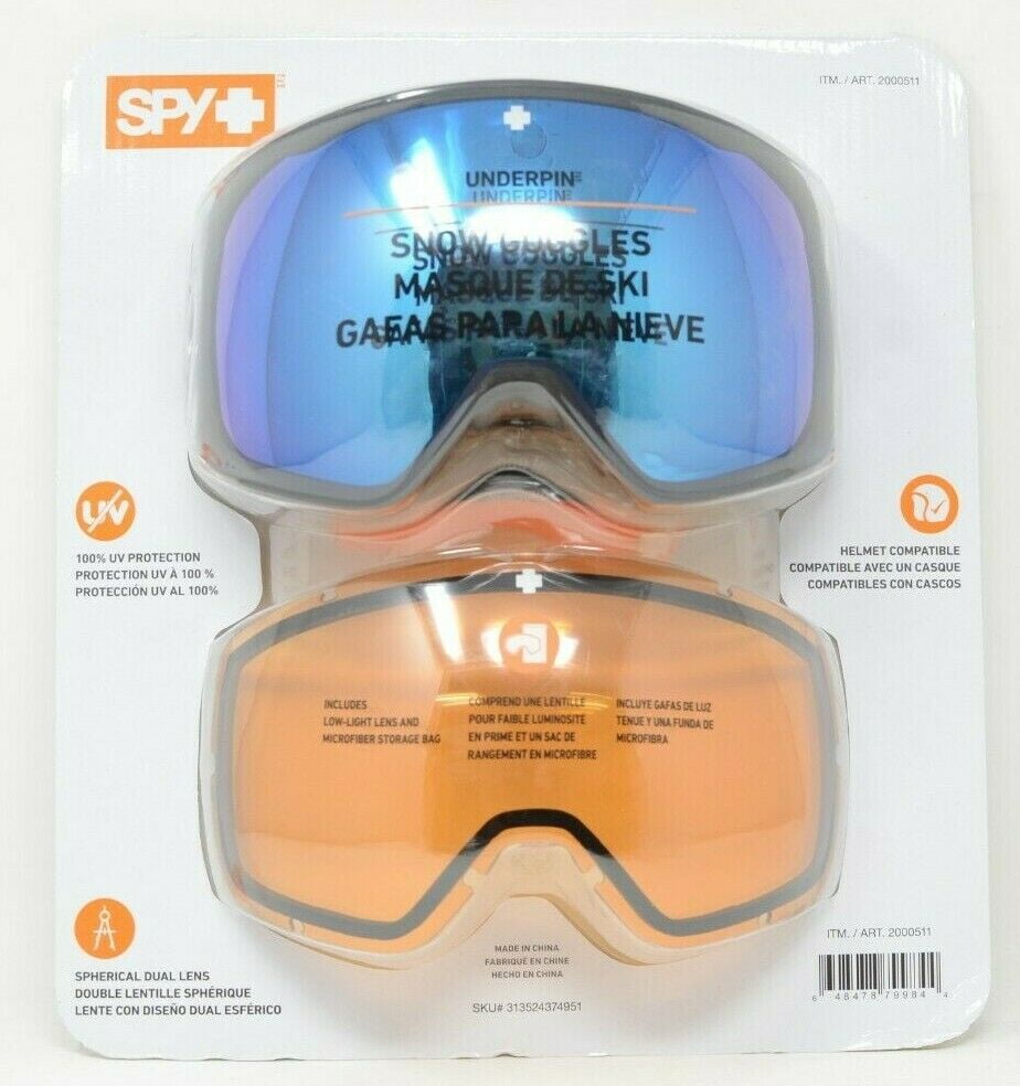 SPY Adult Ski Snow Goggles 100% UV Protection Low Light Lens Helmet Compatible 